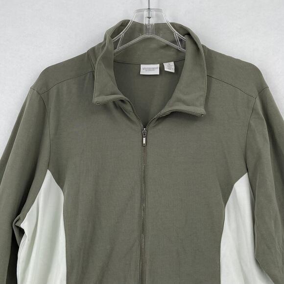 Chico's Weekends Jacket Size XL Olive Green White Color Block Pockets Stretch - Picture 3 of 9